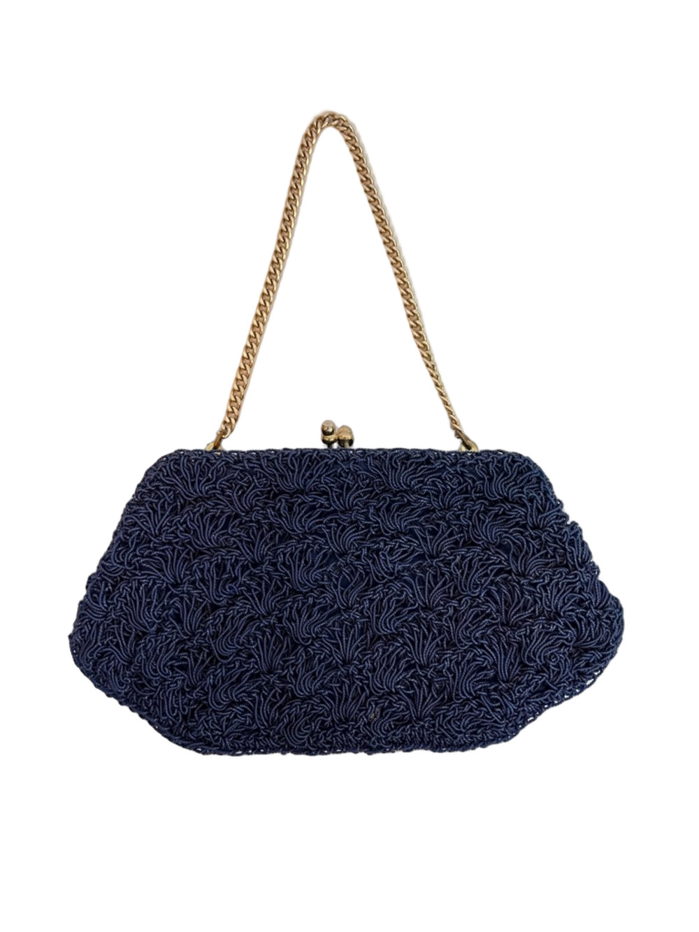 Vintage ARTEL MFG Japan Navy Blue Beaded Evening Bag Kiss Lock Clutch Art Deco
